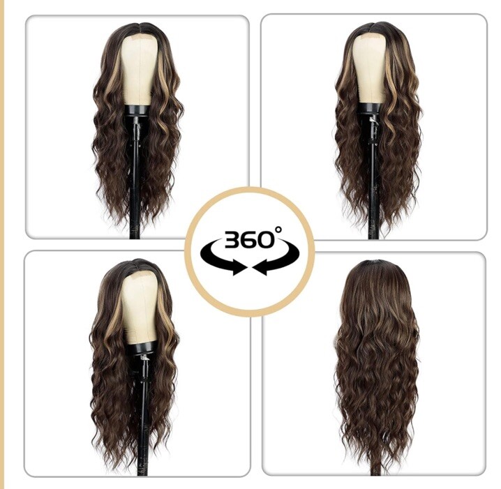N NAYASA Long Wavy Middle Part Wig For Women Brown Mixed Blonde 24inch