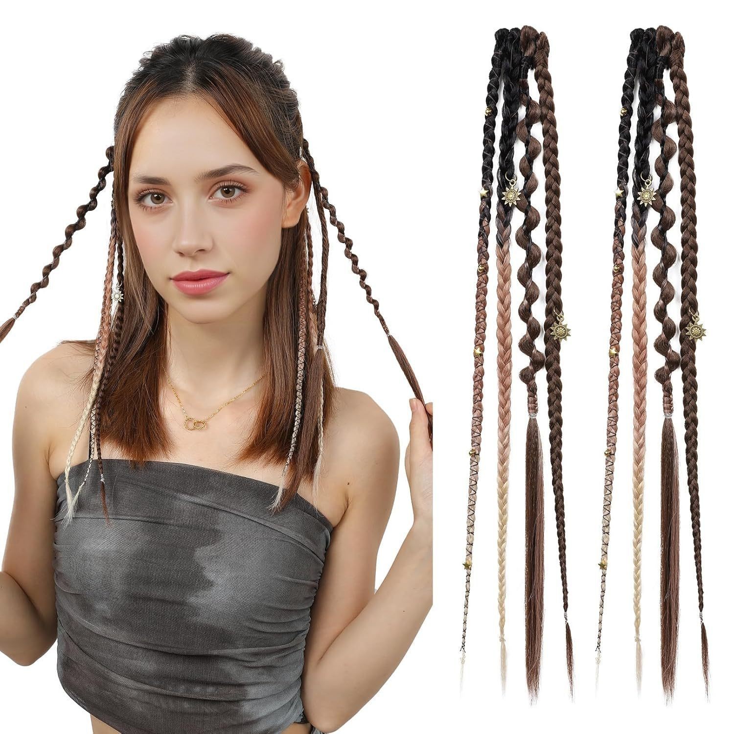 Clip in Braids Extension Boho Dreadlocks Viking Braids on Clips Medival Hair Acc