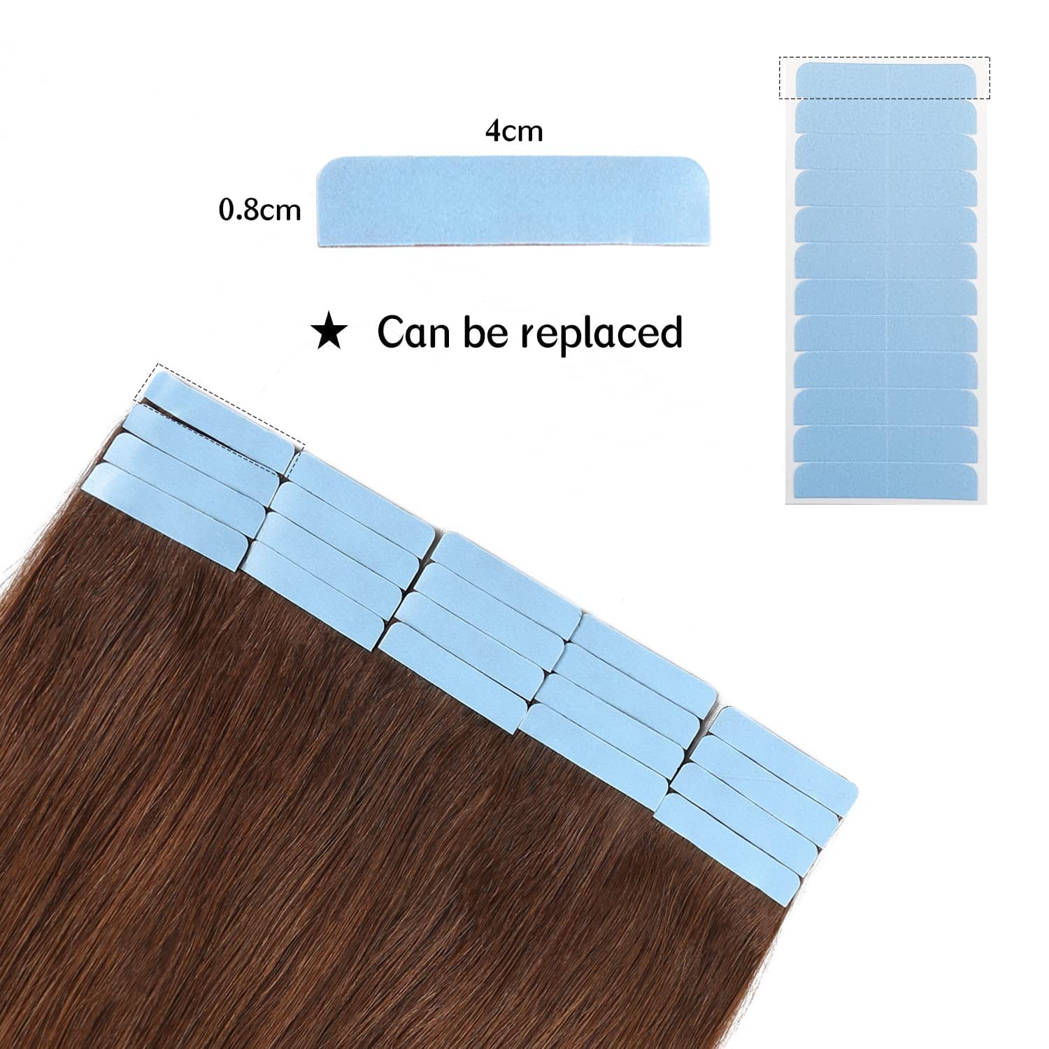 60 Pieces Hair Extensions Tape, Blue Tape in Replacement 4×0.8cm Double-Sided…