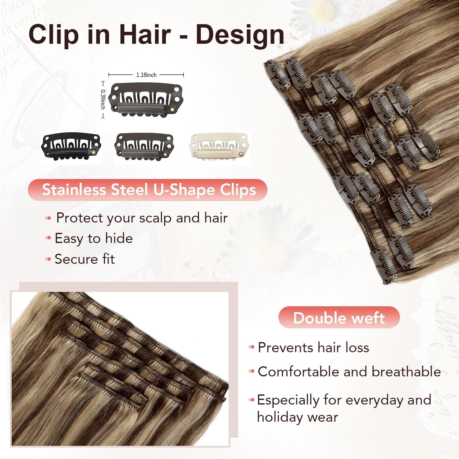 20″ Clip In Hair Extensions Remy Human Hair 120g Medium Brown to Caramel Blonde