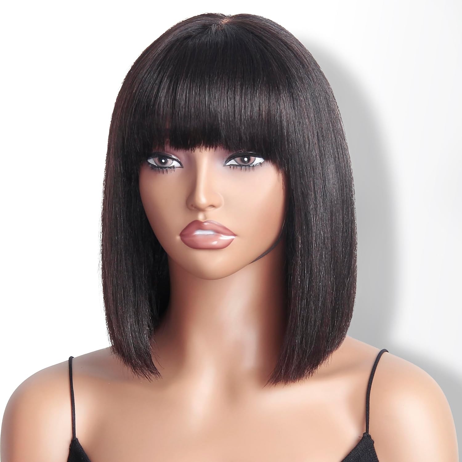 Short Bob Wig with Bangs Human Hair 2×1 Lace Wig Human Hair With Bangs for Women