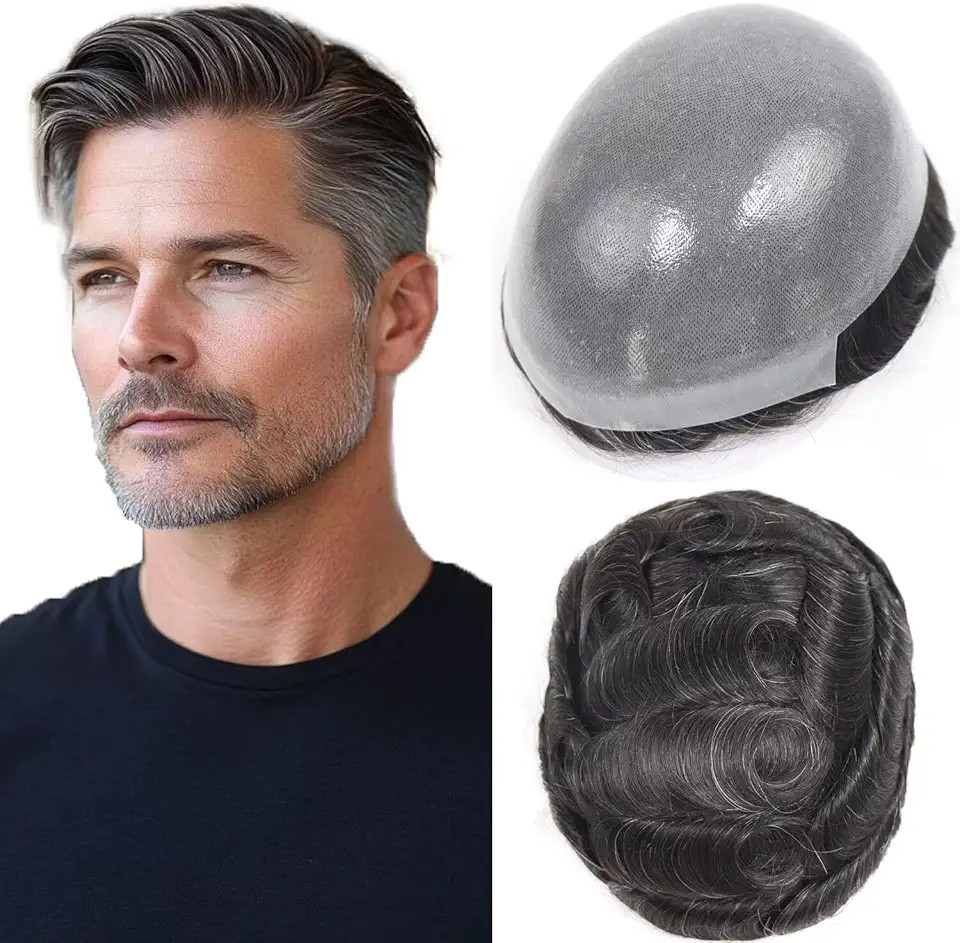 #1B Human Hair Toupee for Men Thin Skin 0.10mm Full PU Hair Replacement System