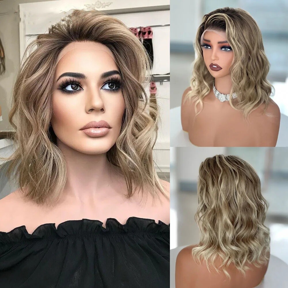 Balayage Ash Blonde Body Wave Wigs Remy Human Hair13x4 Lace Front Wig Pre Pluck