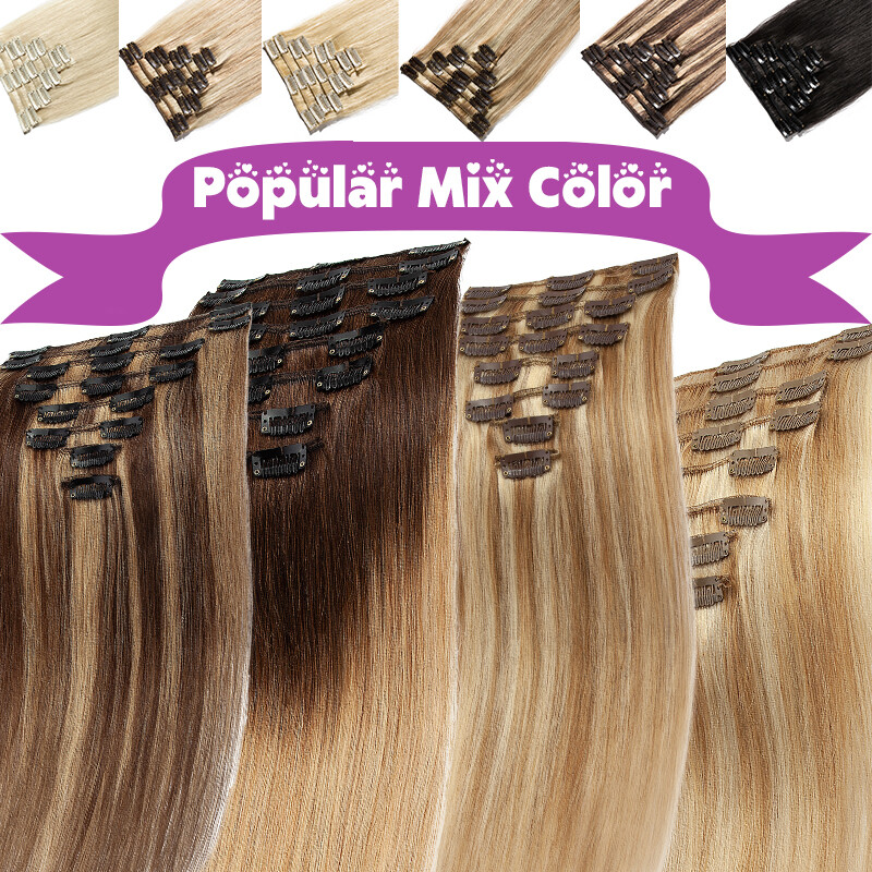 Soft Clip In hair Extensions Real 100% Remy Brazilian Human Hair Short Long 8PCS