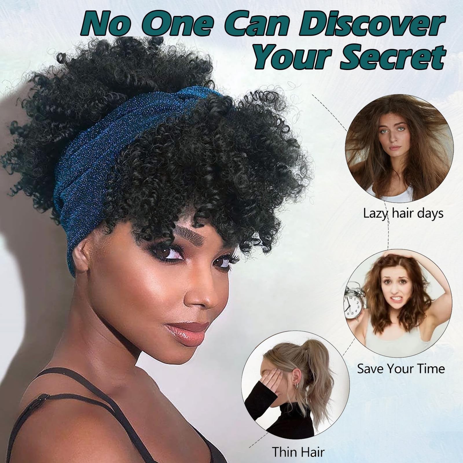 Afro Headband Kinky Curly Headband with Bangs Blonde Head-Wrap Wigs 2 in 1 Om…