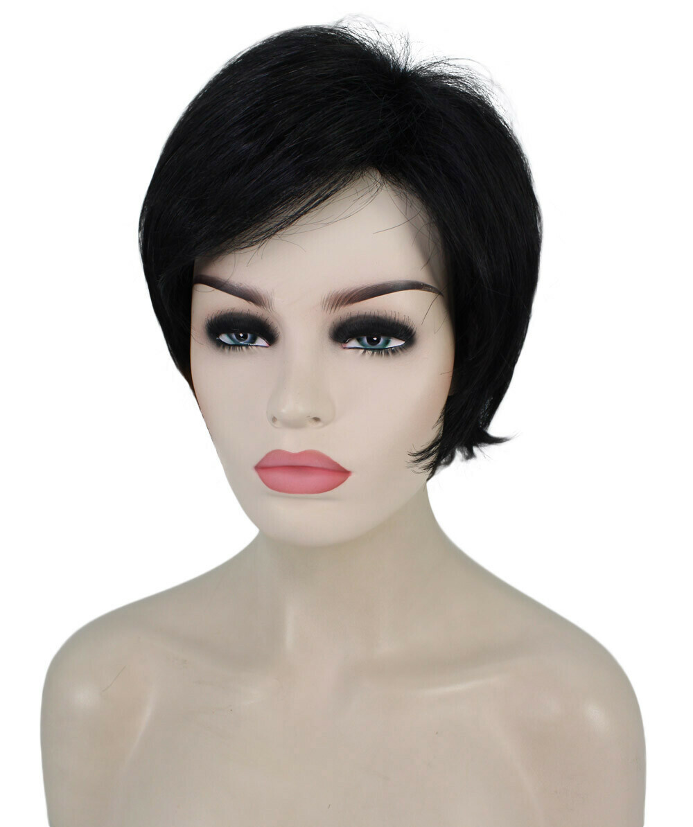 Ingrid – Srraight Kanekalon Synthetic Fiber Full Wig, 3.25 – 5.75 in, Black