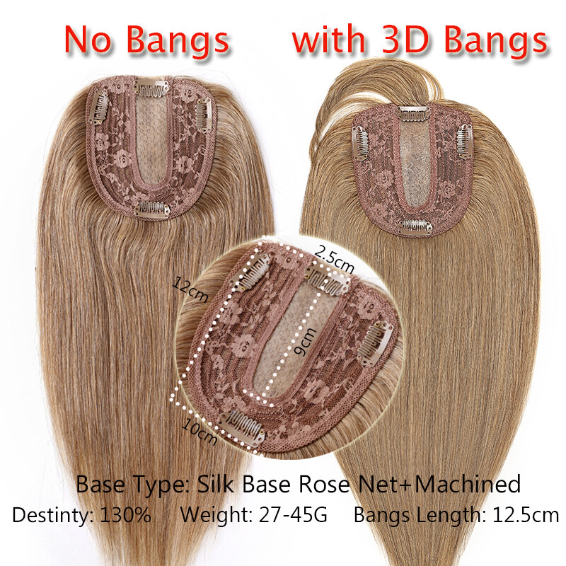 Top Silk Base 100% Remy Human Hair Topper Toupee Top Hairpiece Clip In Bangs Wig