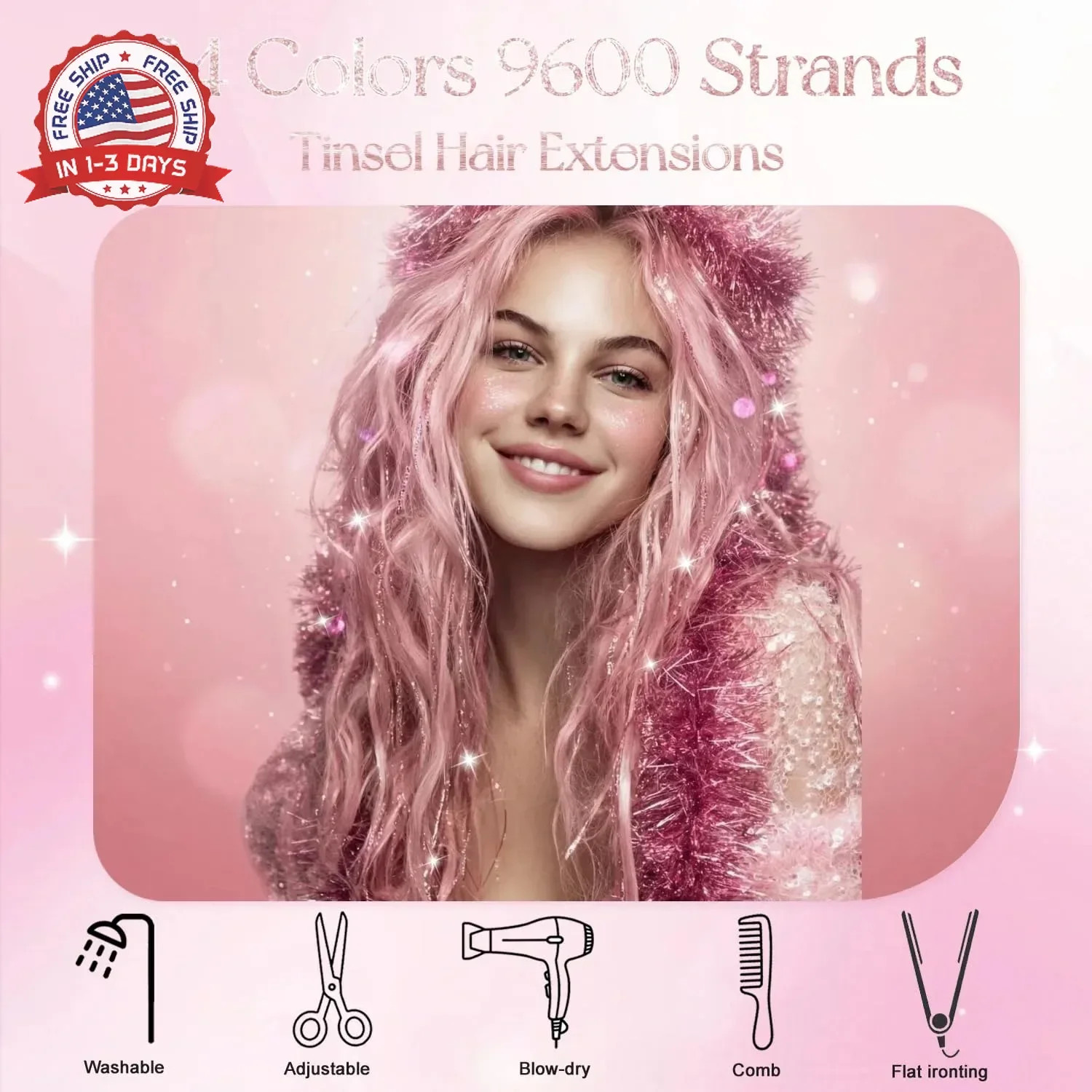 Hair Tinsel, 24 Colors 9800 Strands Hair Tinsel Kit with Tools, Heat Resistant T