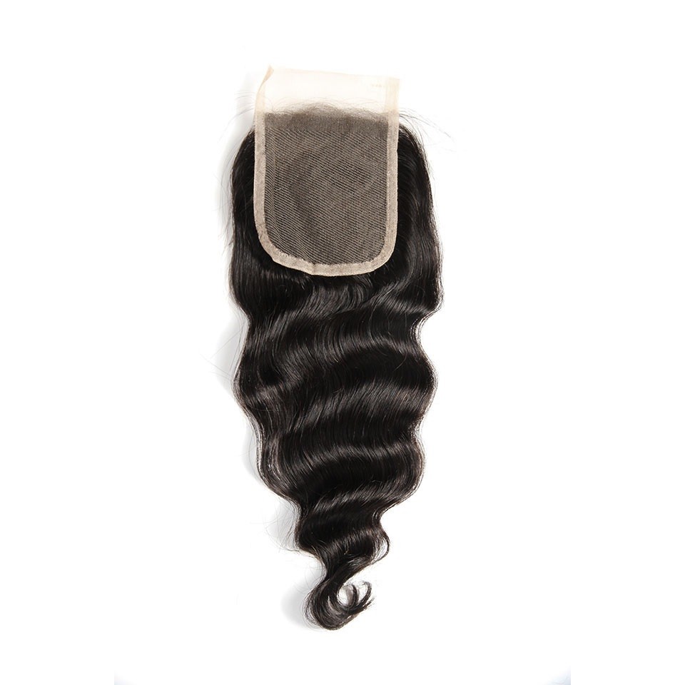 Flat Loose Wave Closure 4×4 Human hair Free Part Lace Closure Natural Black