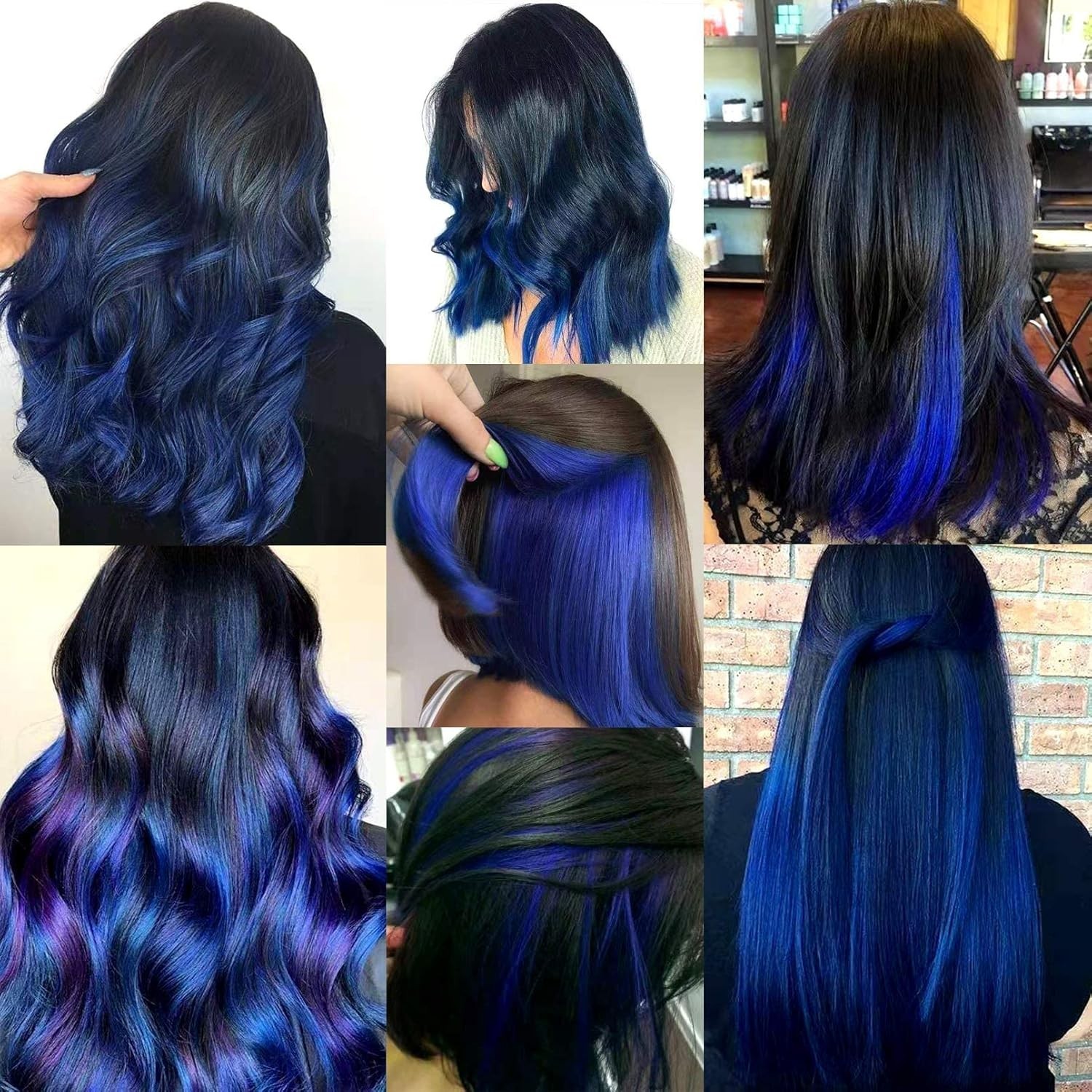 Blue Hair Extensions Clip in 10 Pieces Synthetic