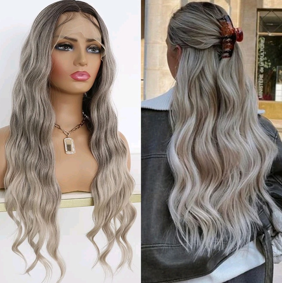 LACE FRONT WIG HUMAN HAIR BLENDED BODYWAVE OMBRE GREY
