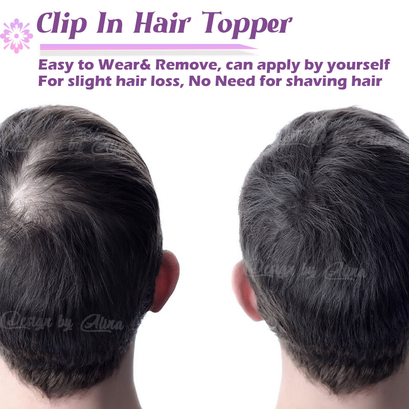 Clip In Toupee Mono Mens Remy Human Hair Hairpiece Replacement System Black Wig