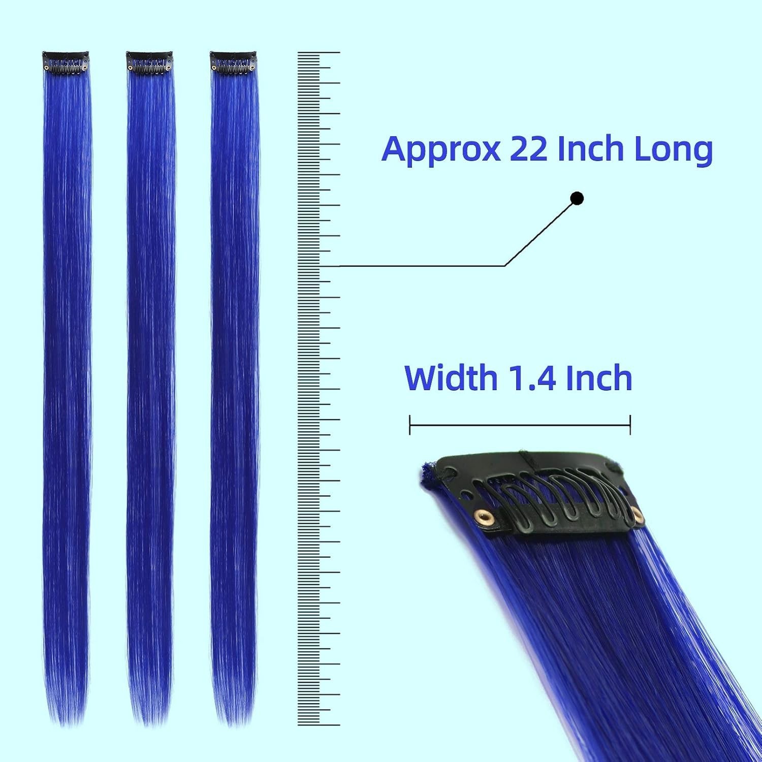 Blue Hair Extensions Clip in 10 Pieces Synthetic
