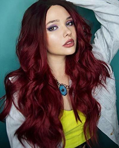 Long Ombre Black root Burg Wavy Synthetic Hair Wig Cos Glueless Wig Heat Safe