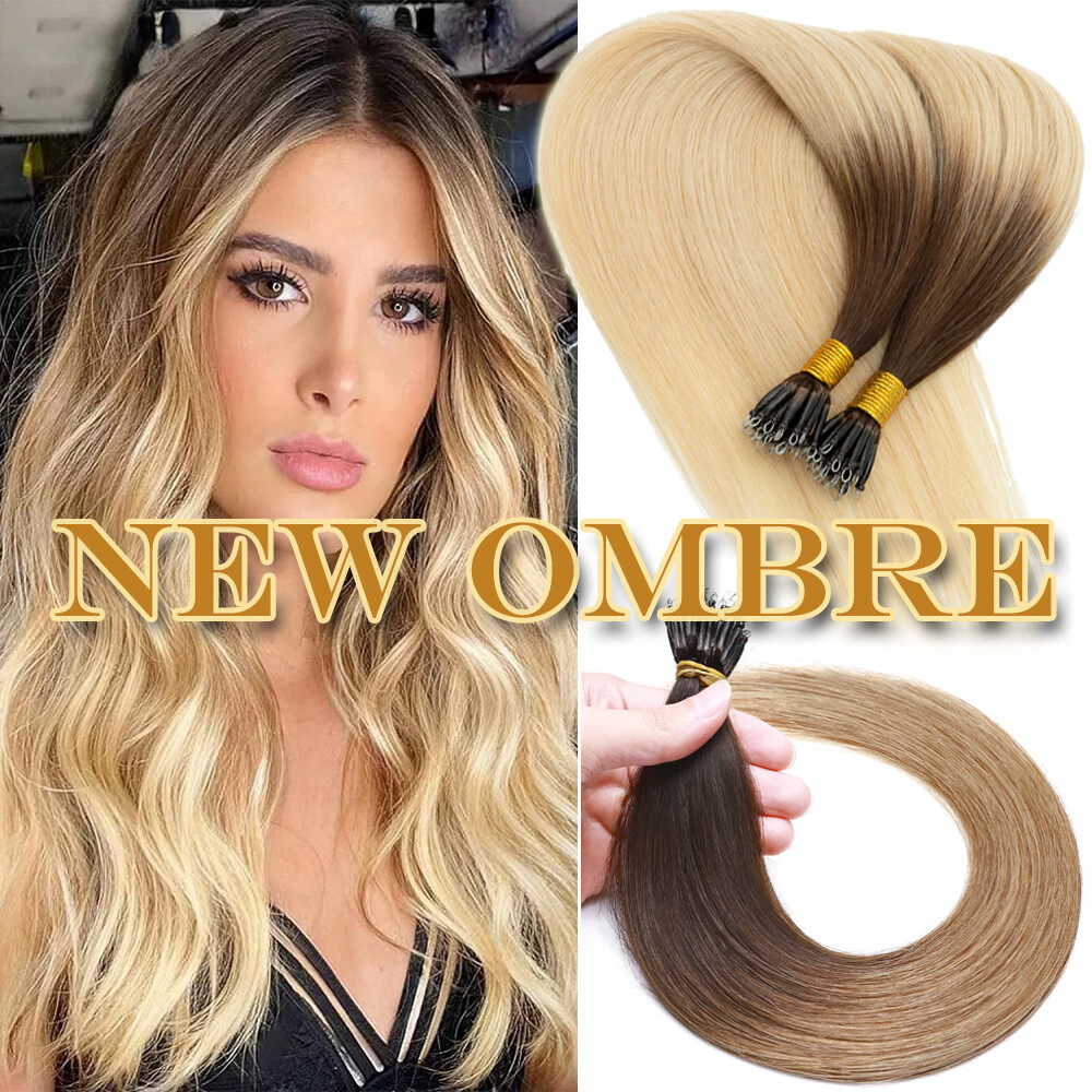 200PCS Thick 100% Remy Human Hair Extensions Nano Ring Micro Loop Beads Caramel