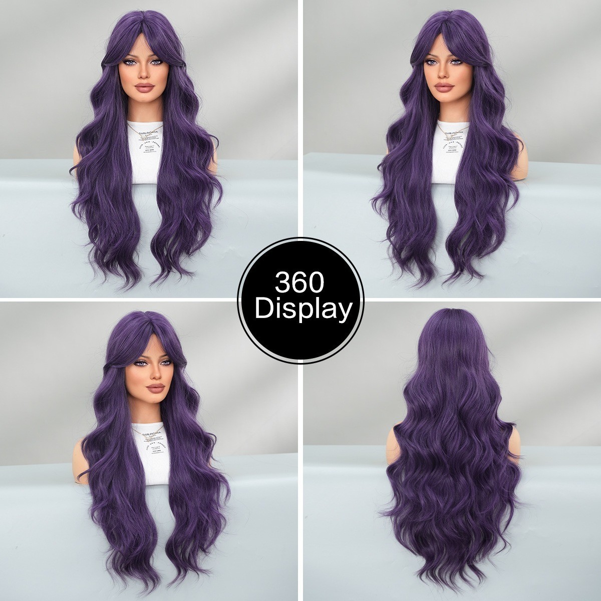 Purple wig woman with long curly hair fluffy deep purple wig full head cover