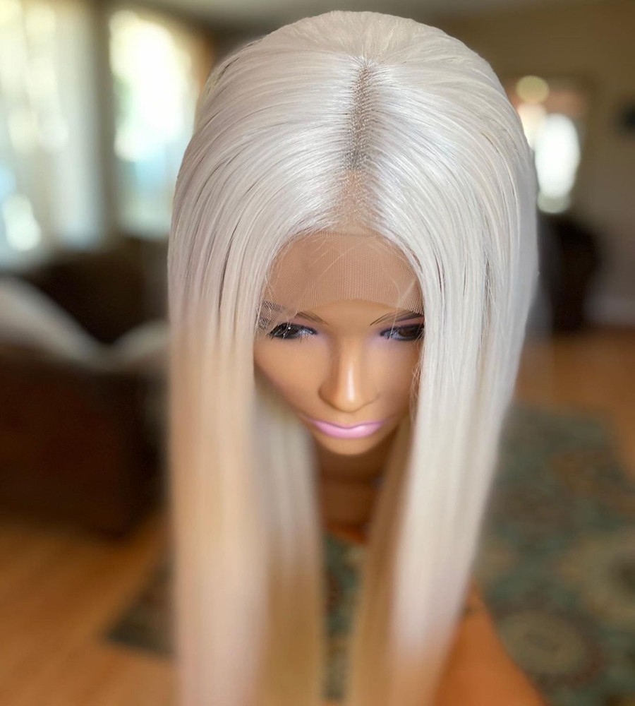 Synthetic Hair Pre Plucked Lace Front Wig Bleach blonde Long Straight