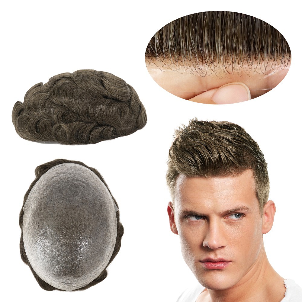 Toupee for Men Human Hair Replacement System 0.02mm Ultra Thin Skin Hairpieces#7