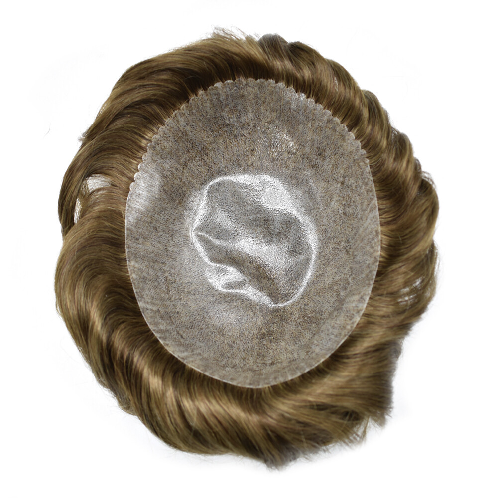 Mens ToupeeFull Poly Skin Injected PU Human Hair System Replacement Wig for Men