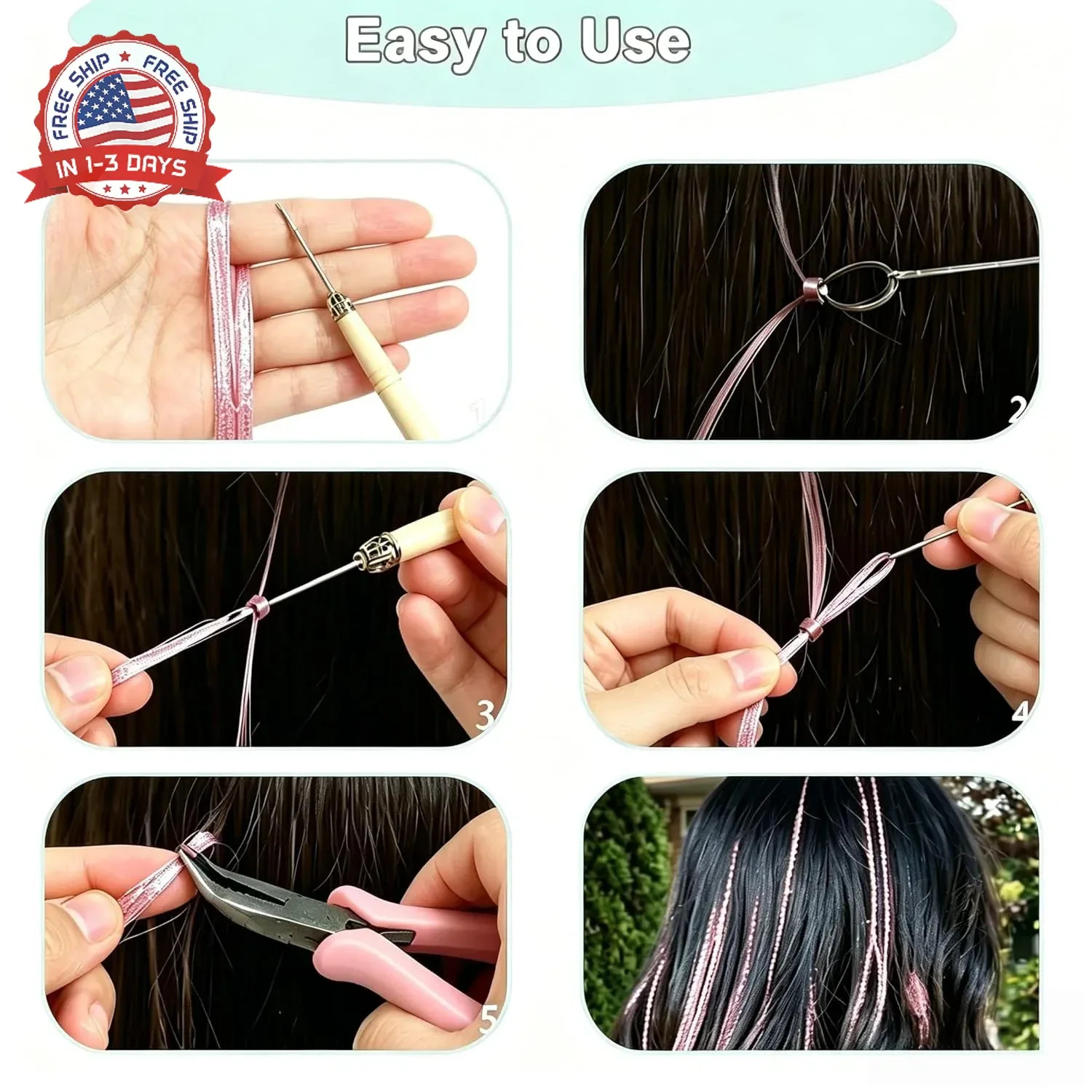 Hair Tinsel, 24 Colors 9800 Strands Hair Tinsel Kit with Tools, Heat Resistant T