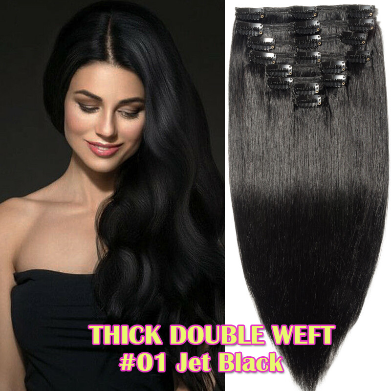 NEW DOUBLE WEFT Clip in Remy Human Hair Extensions Real Thick Full Head Balayage