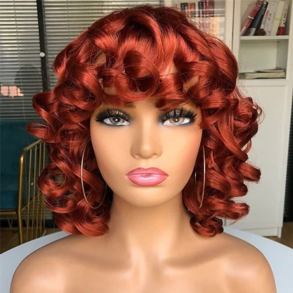 Multi-color Short Afro Kinky Curly Wig Synthetic Full Head Wig For African Women