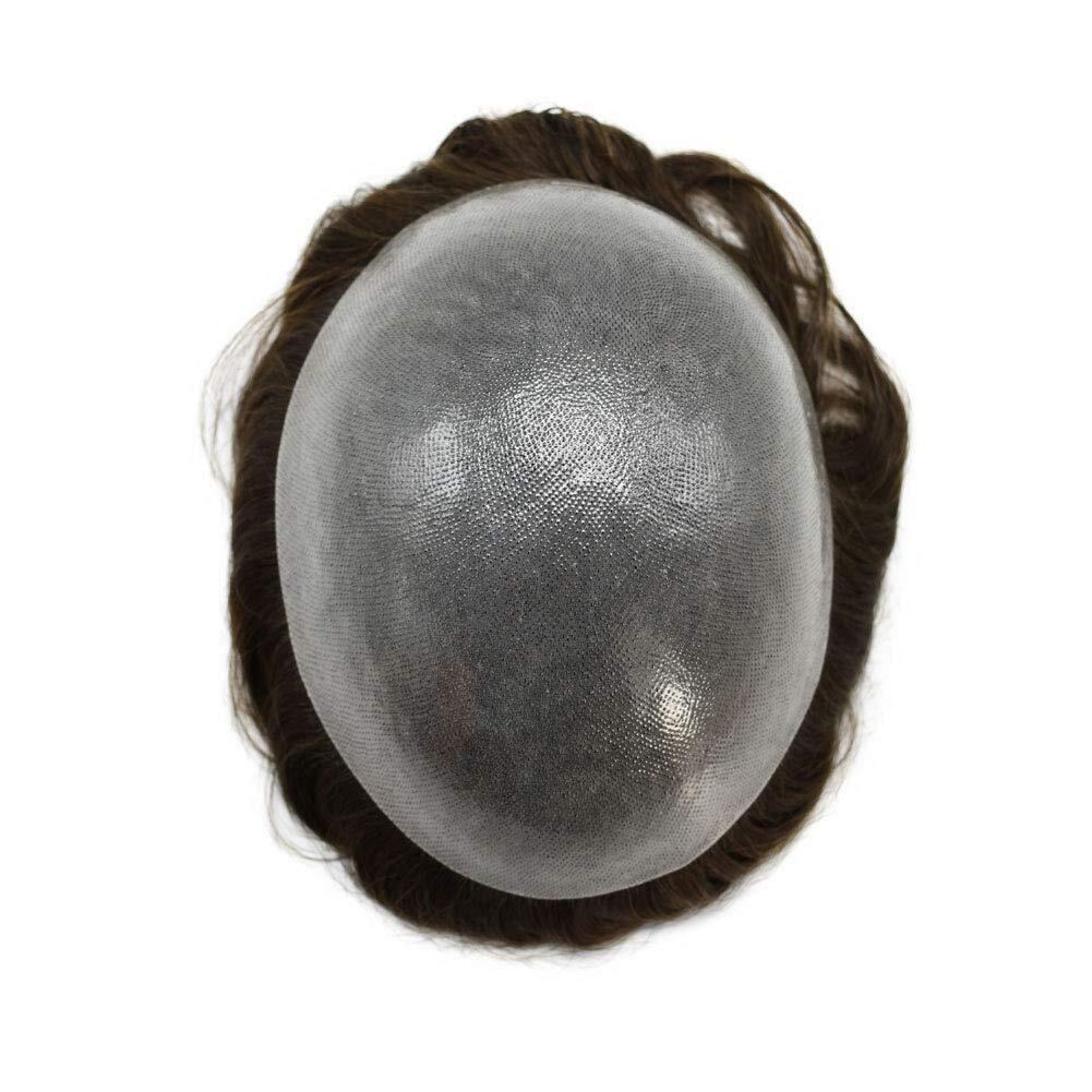 Full PU Mens Toupee Durable Poly Invisible Thin Skin Human Hairpiece Wig PAPY