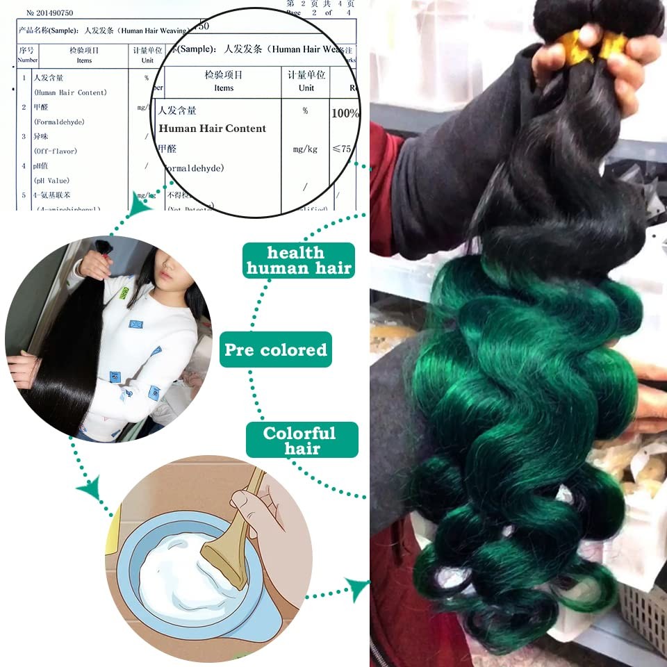 Sexay Green Human Hair Bundles Brazilian Remy Hair Body Wave Bundles