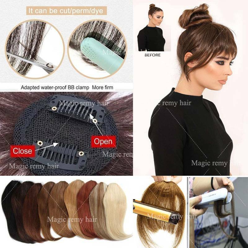 US Thick Neat Fringe Bangs Hairpiece Clips in 100% Real Human Hair Extensions R3