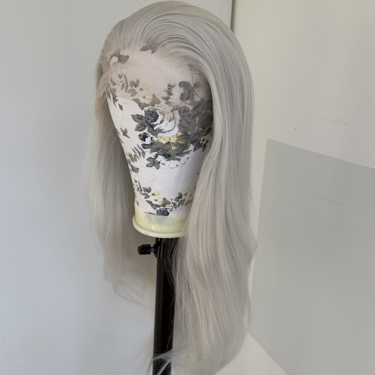 Pre Plucked Synthetic Hair Silver Long Straight Lace Frontal Wig Natural