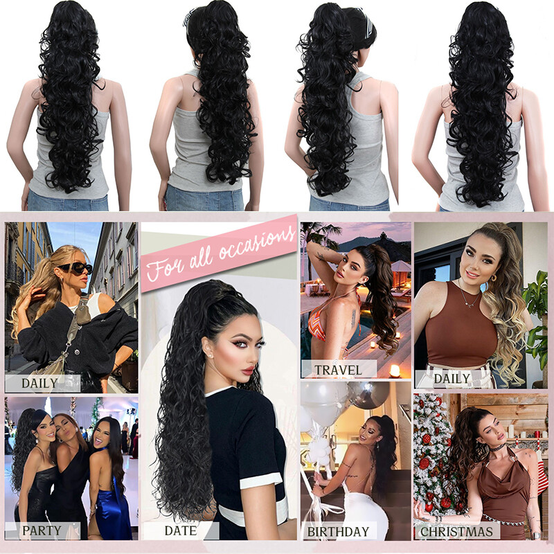 Claw Ponytail Long Curly Pony Tails Clip In Hair Extension Brown Highlight Thick