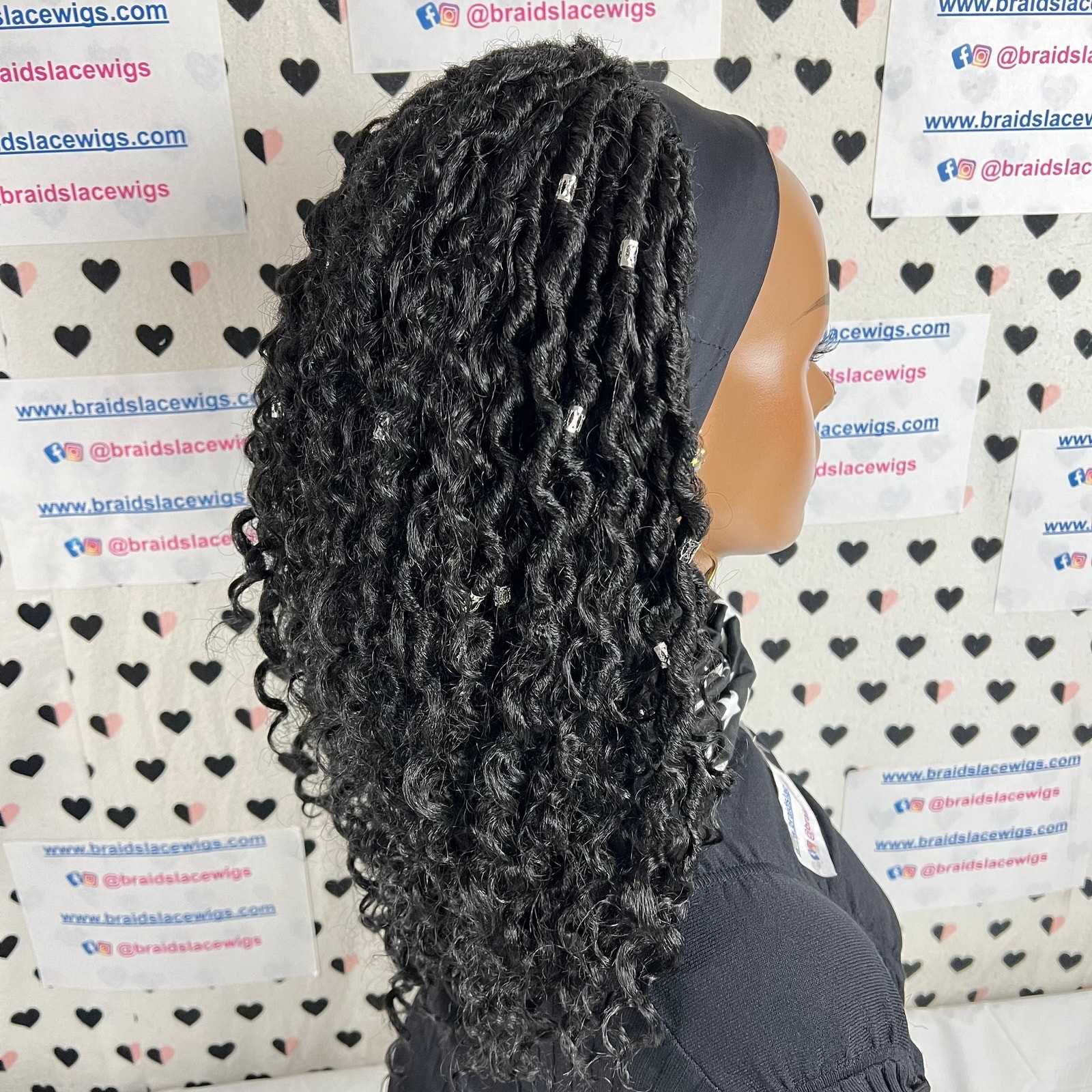 Short Faux Locs Headband Wig Boho Goddess Loc Distressed Curly Dreadlocks Wigs