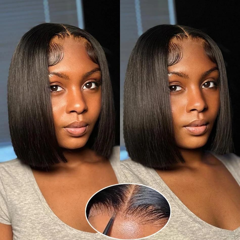 Wear and Go Glueless Bob Wig Human Hair Pre Plucked Pre Cut 4x4Lace Wig Straight