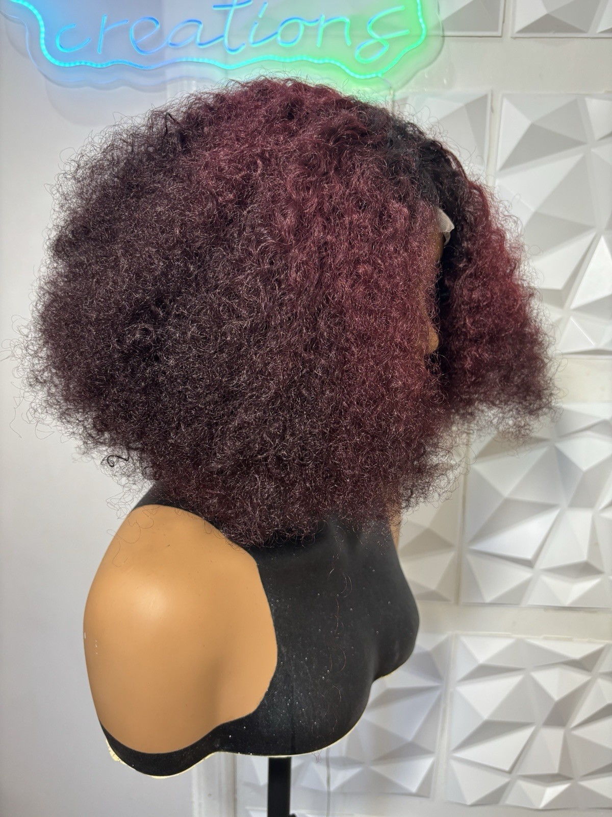 Burgundy Curly Bob Wig Middle Part Classic Cap Elastic Band Synthetic Women
