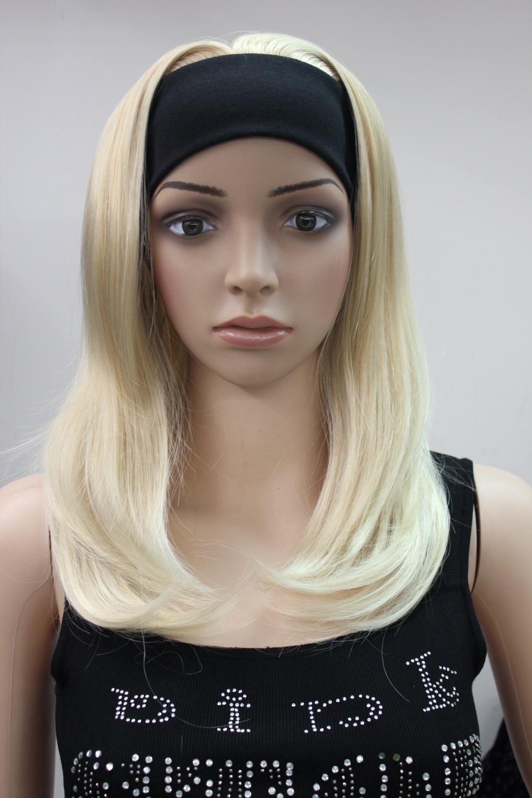 Blonde Mix 3/4 Wig With Headband Straight And Wavy End Synthetic Women’ Half Wig