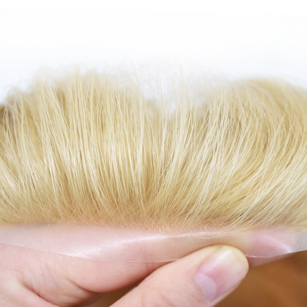 Mens Toupee Hairpiece Fine Mono Poly Human Hair Replacement System Wigs for Men