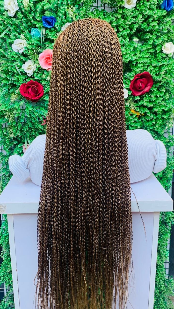 WATERMELON BRAIDED WIG. Gold Blue Burgundy 40″