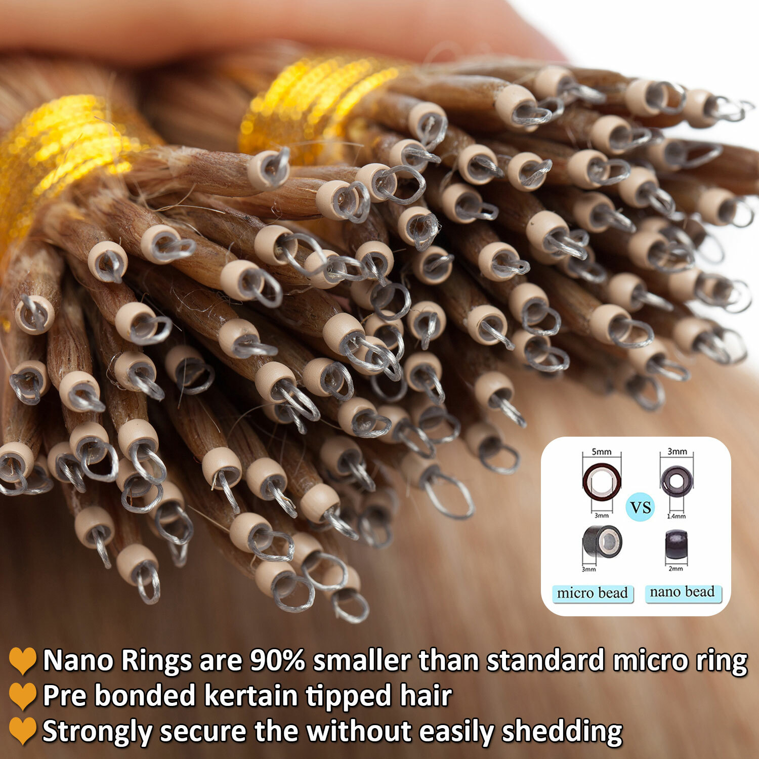 THICK Russian 100%Real Remy Human Hair Extensions Micro Nano Loop Ring Bead Link