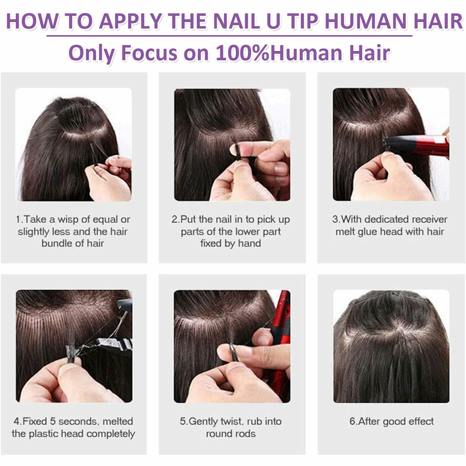 50-200PCS THICK Pre Bond Keratin Nail U Tip Human Remy Hair Extension Highlight