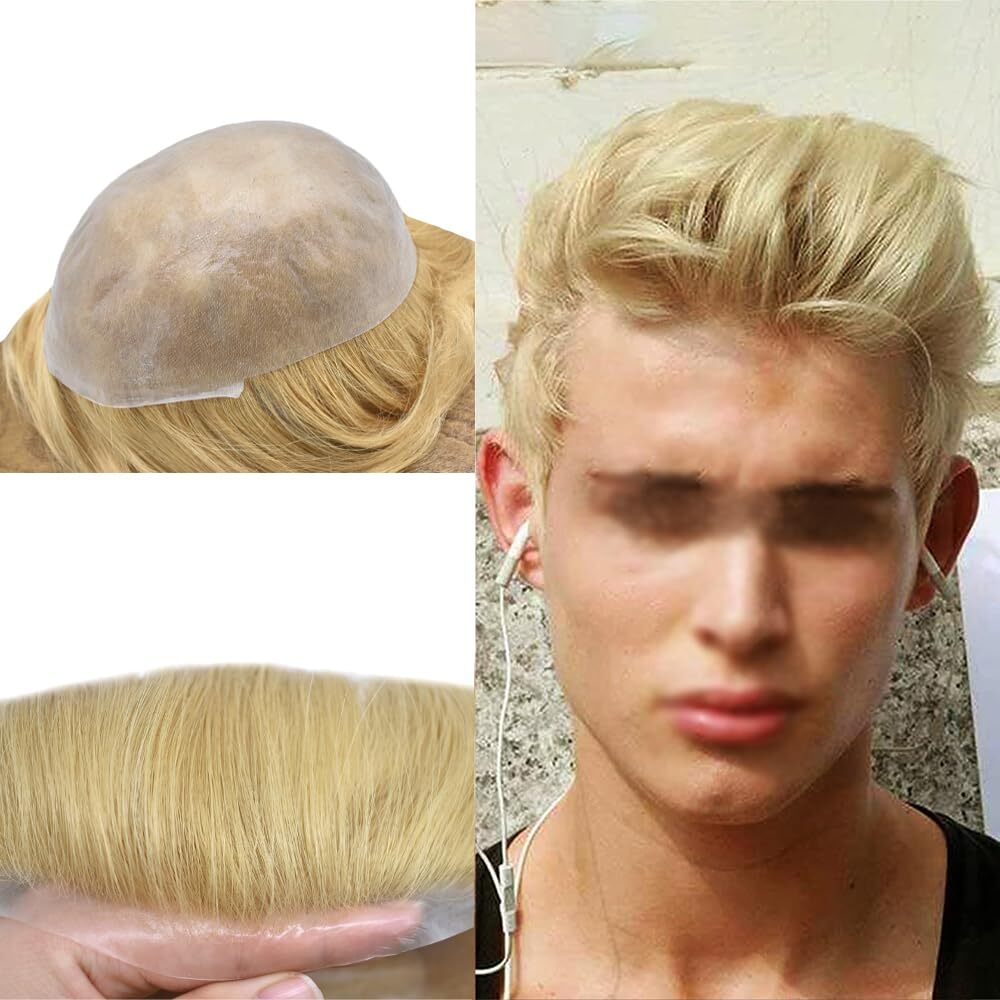 0.03mm Super Thin Skin V-loopMens Toupee Hair Replacement Hairpieces PU System