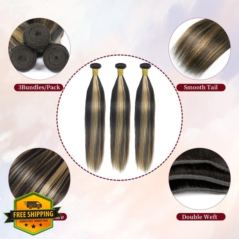 Brown Highlight Human Hair Bundles 10 12 14Inch Body Wave Bundles Human Hair …