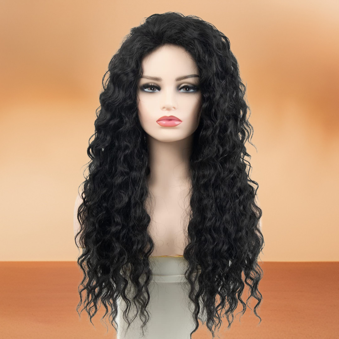 Long Curly Black Wig for Women Natural Looking Loose Wave Glueless Heat Resistan