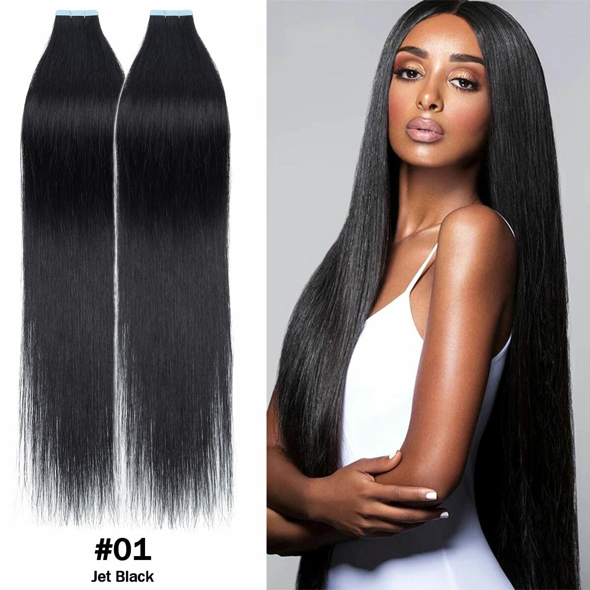 10-40PCS Tape In Real Remy Human Hair Extensions Skin Weft FULL HEAD Blond Ombre