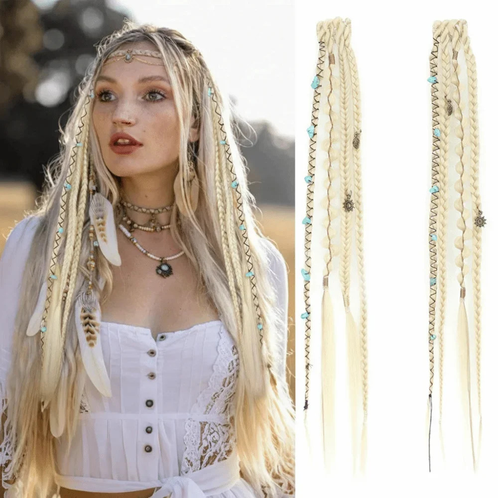 Handmade Bohemia Clip in Synthetic Hair Extensions Long Braid Weaving Clip on