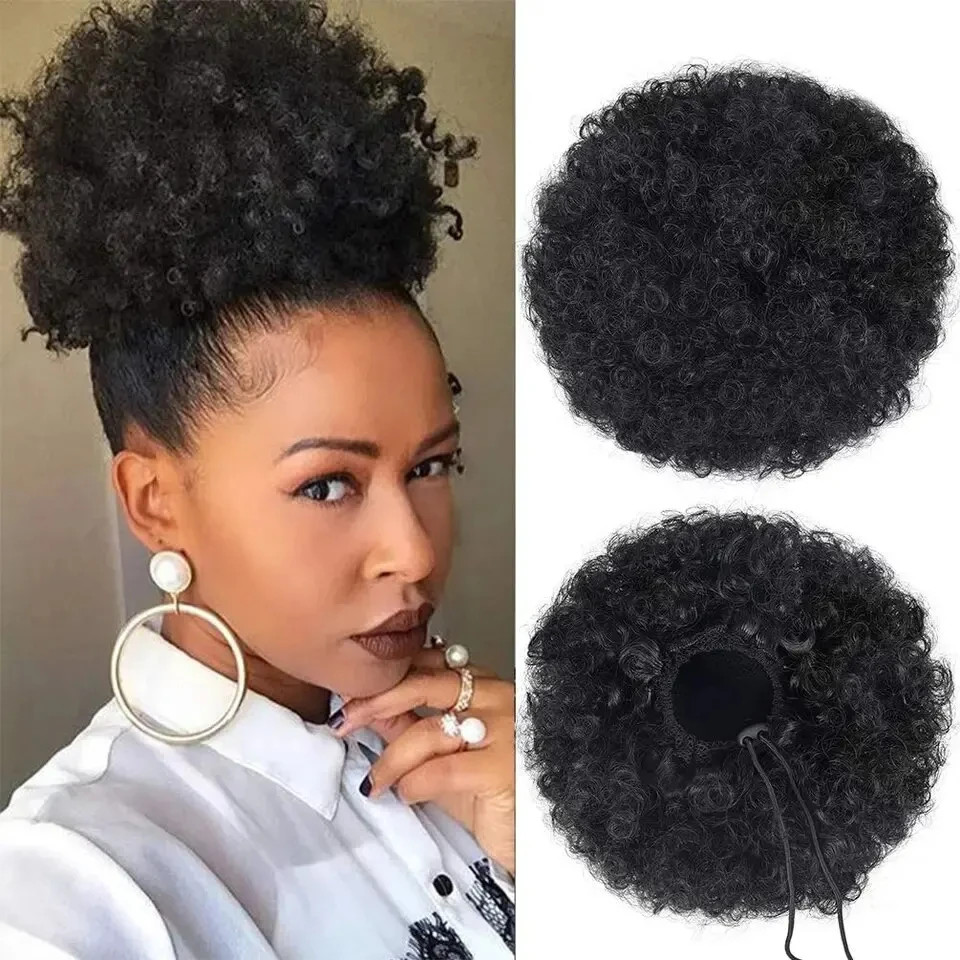 Ombre Blonde Large Curly Synthetic Messy Hair Bun Elastic Drawstring Ponytail