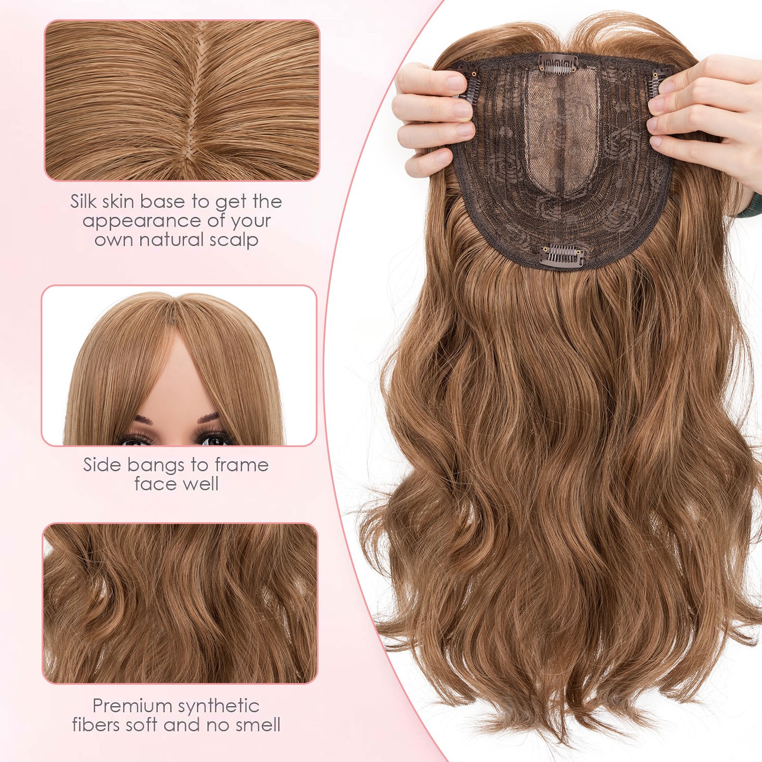18″ Free Part Women Topper Real As Human Hair Top Toupee Piece Clip in Hairpiece