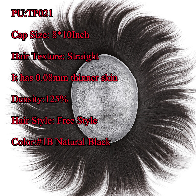 Fine Mono Toupee Men’s Hairpiece Human Hair Replacement System Hand Tied Wavy US