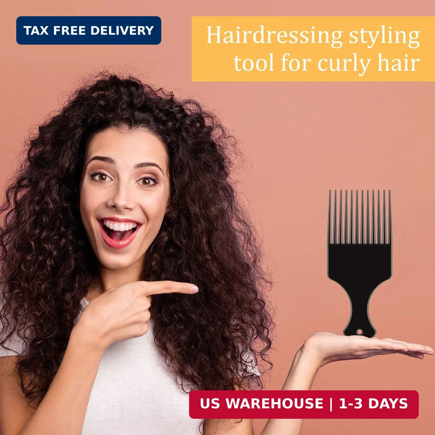 6 Pieces Smooth Plastic Afro Hair Combs, 6.5 Inch Natural Curly Hair Styling Too