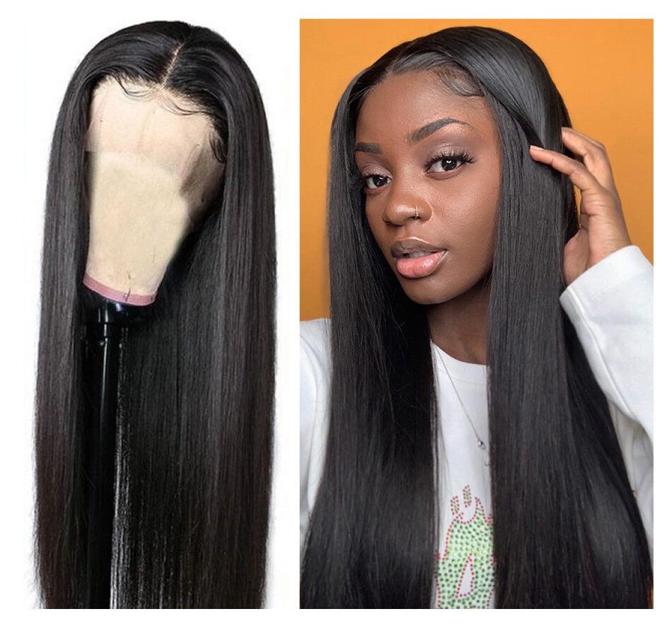 Plucked 22″ Lace Front Women Hair Straight Wig Bleached Knots With Baby Hair USA