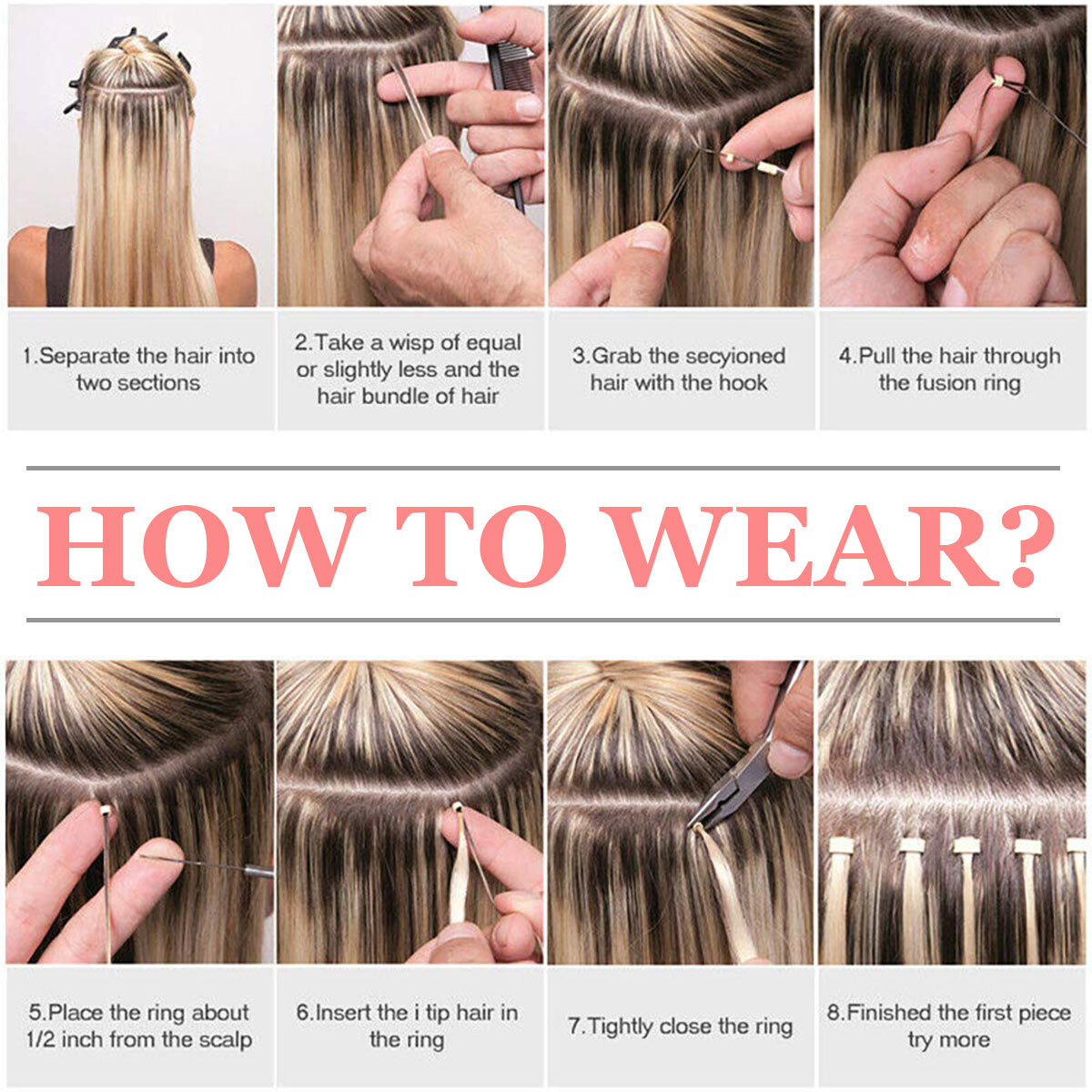 Russian Remy Nano Ring Tips Human Hair Extensions Thick 200S Full Head Highlight